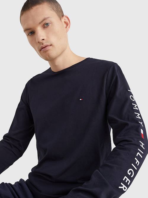 Tommy Hilfiger Logo Long Sleeve Tişört Erkek Mavi | TH796GJZ