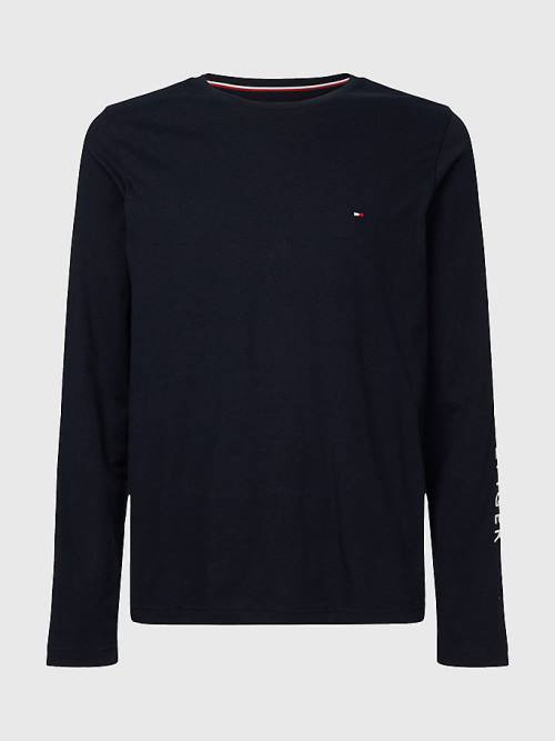 Tommy Hilfiger Logo Long Sleeve Tişört Erkek Mavi | TH796GJZ