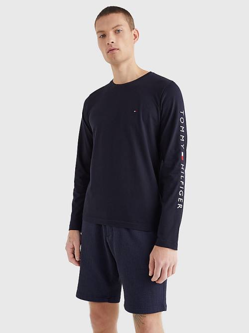 Tommy Hilfiger Logo Long Sleeve Tişört Erkek Mavi | TH796GJZ