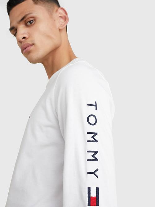 Tommy Hilfiger Logo Long Sleeve Tişört Erkek Beyaz | TH916YWN