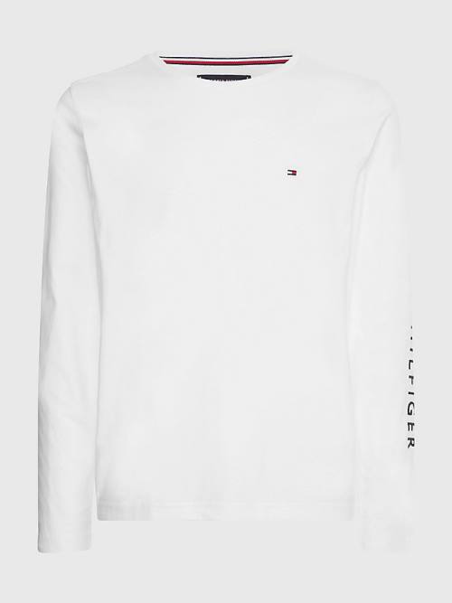 Tommy Hilfiger Logo Long Sleeve Tişört Erkek Beyaz | TH916YWN