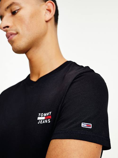 Tommy Hilfiger Logo Organic Pamuklu Slim Fit Tişört Erkek Siyah | TH590MQI