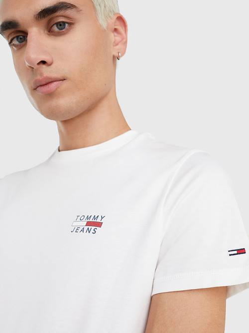 Tommy Hilfiger Logo Organic Pamuklu Slim Fit Tişört Erkek Beyaz | TH762EMB