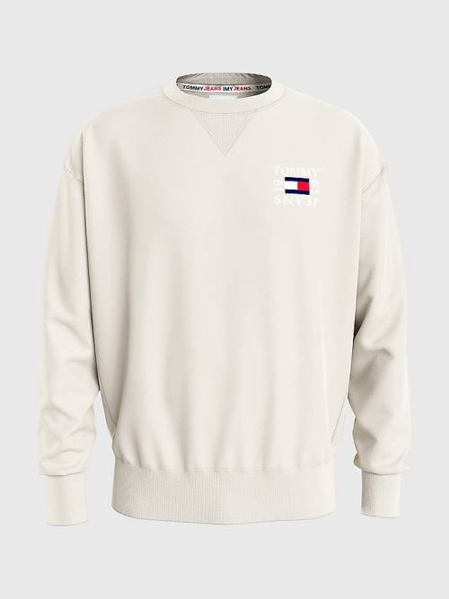 Tommy Hilfiger Logo Patch Fleece Sweatshirt Erkek Bej Rengi | TH137TQD