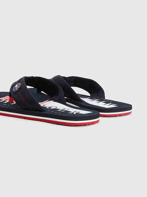 Tommy Hilfiger Logo Patch Flip-Flops Sandalet Erkek Mavi | TH583CUA