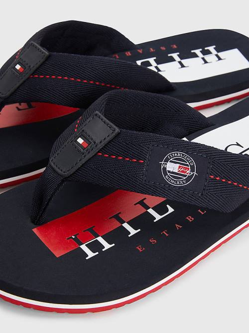 Tommy Hilfiger Logo Patch Flip-Flops Sandalet Erkek Mavi | TH583CUA