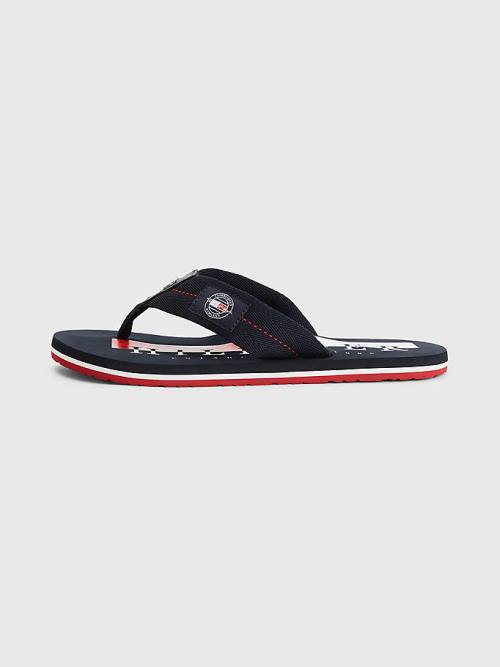 Tommy Hilfiger Logo Patch Flip-Flops Sandalet Erkek Mavi | TH583CUA