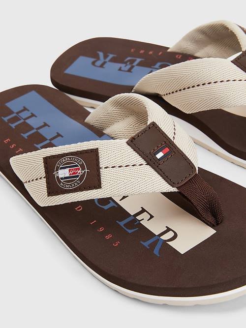 Tommy Hilfiger Logo Patch Flip-Flops Sandalet Erkek Bej Rengi | TH817JXV