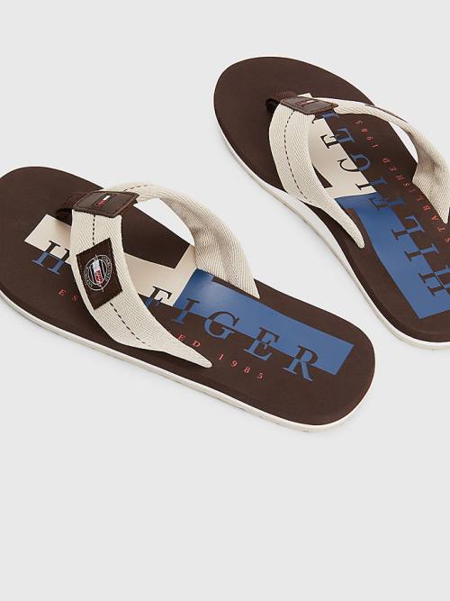 Tommy Hilfiger Logo Patch Flip-Flops Sandalet Erkek Bej Rengi | TH817JXV