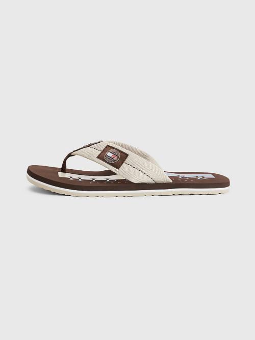 Tommy Hilfiger Logo Patch Flip-Flops Sandalet Erkek Bej Rengi | TH817JXV