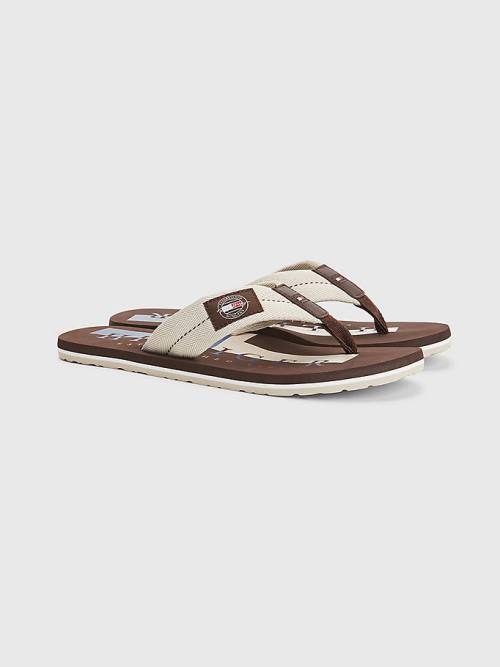 Tommy Hilfiger Logo Patch Flip-Flops Sandalet Erkek Bej Rengi | TH817JXV