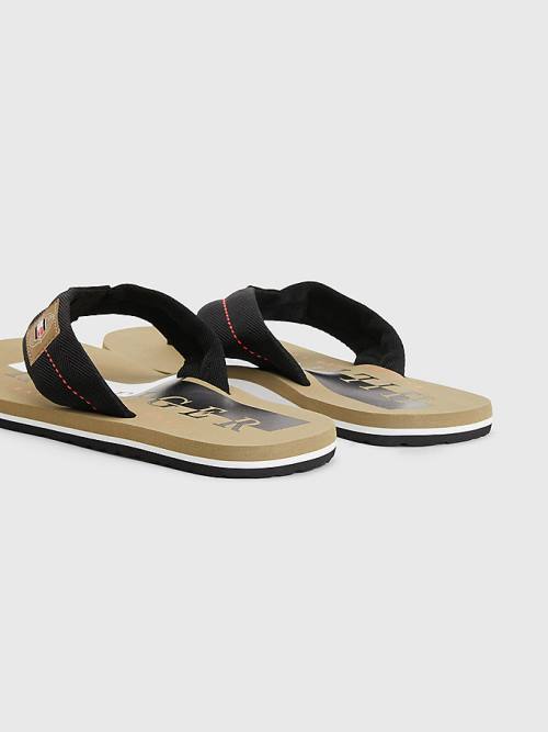 Tommy Hilfiger Logo Patch Flip-Flops Sandalet Erkek Siyah | TH862IPC