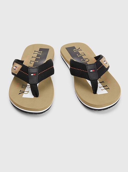 Tommy Hilfiger Logo Patch Flip-Flops Sandalet Erkek Siyah | TH862IPC