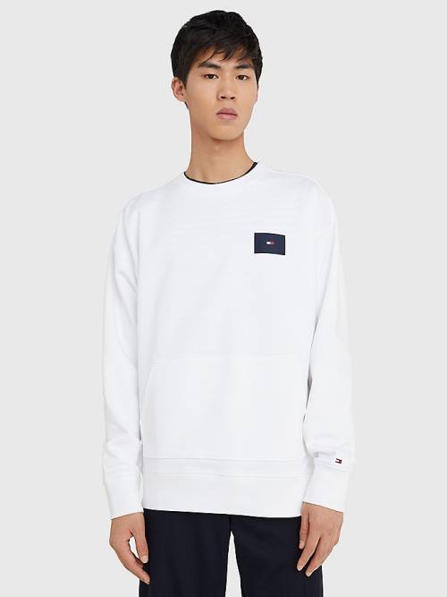 Tommy Hilfiger Logo Print Crew Neck Sweatshirt Erkek Beyaz | TH238ZXB