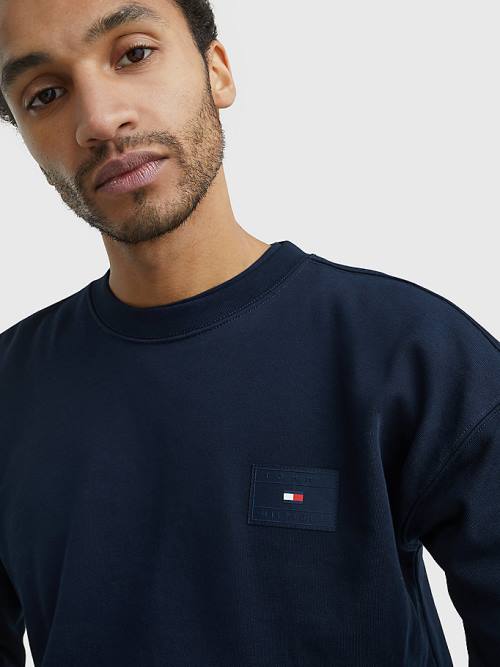 Tommy Hilfiger Logo Print Crew Neck Sweatshirt Erkek Mavi | TH607DXB