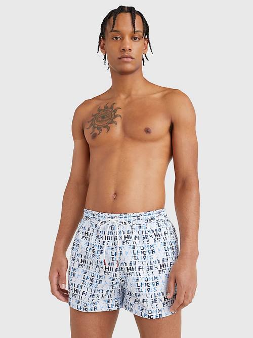 Tommy Hilfiger Logo Print Kısa Length Shorts Mayo Erkek Beyaz | TH198XZM