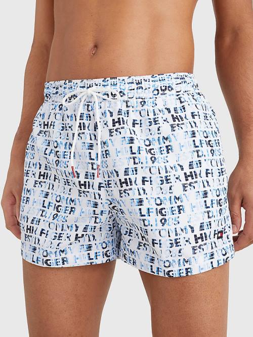 Tommy Hilfiger Logo Print Kısa Length Shorts Mayo Erkek Beyaz | TH198XZM