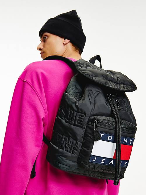 Tommy Hilfiger Logo Quilting Puffer Backpack Çanta Erkek Siyah | TH315NCP