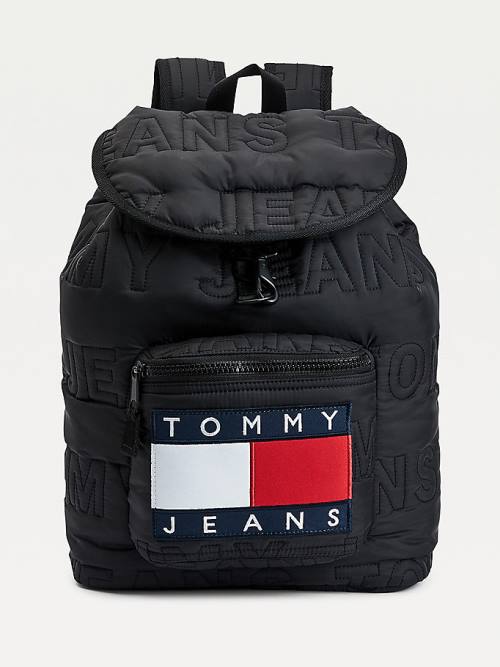 Tommy Hilfiger Logo Quilting Puffer Backpack Çanta Erkek Siyah | TH315NCP