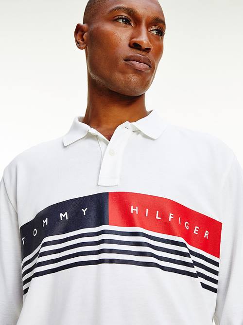 Tommy Hilfiger Logo Regular Fit Long Sleeve Polo Yaka Tişört Erkek Beyaz | TH932HXV