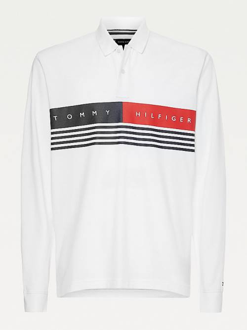 Tommy Hilfiger Logo Regular Fit Long Sleeve Polo Yaka Tişört Erkek Beyaz | TH932HXV