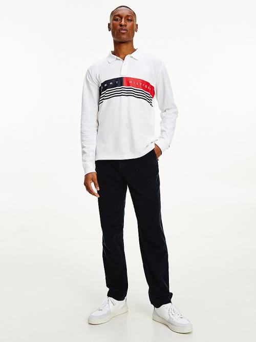 Tommy Hilfiger Logo Regular Fit Long Sleeve Polo Yaka Tişört Erkek Beyaz | TH932HXV