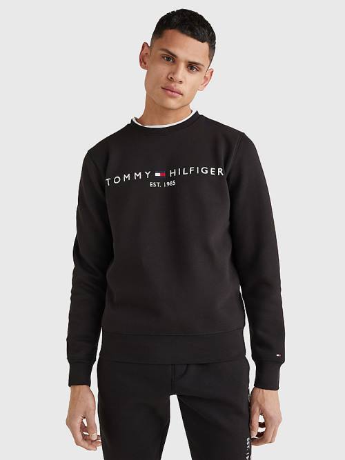 Tommy Hilfiger Logo Regular Fit Sweatshirt Erkek Siyah | TH712ZCK