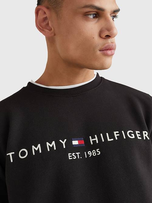 Tommy Hilfiger Logo Regular Fit Sweatshirt Erkek Siyah | TH712ZCK