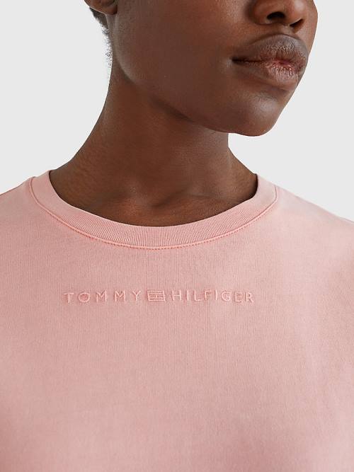 Tommy Hilfiger Logo Relaxed Fit Tişört Kadın Pembe | TH380DMU