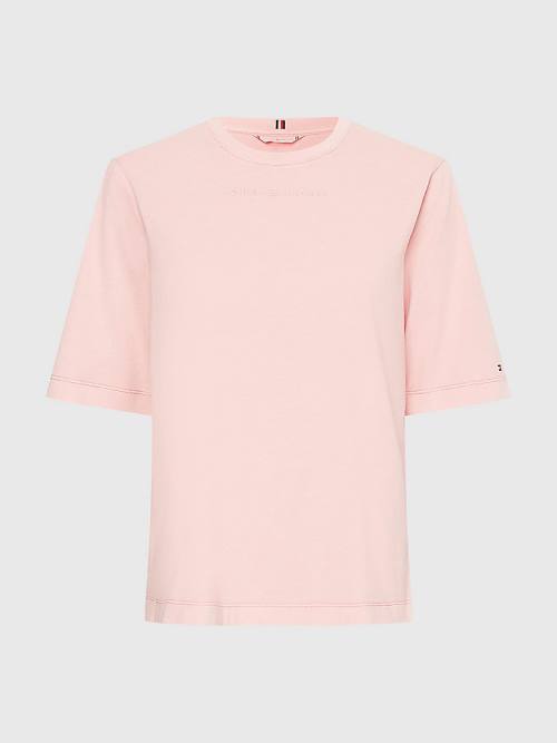 Tommy Hilfiger Logo Relaxed Fit Tişört Kadın Pembe | TH380DMU