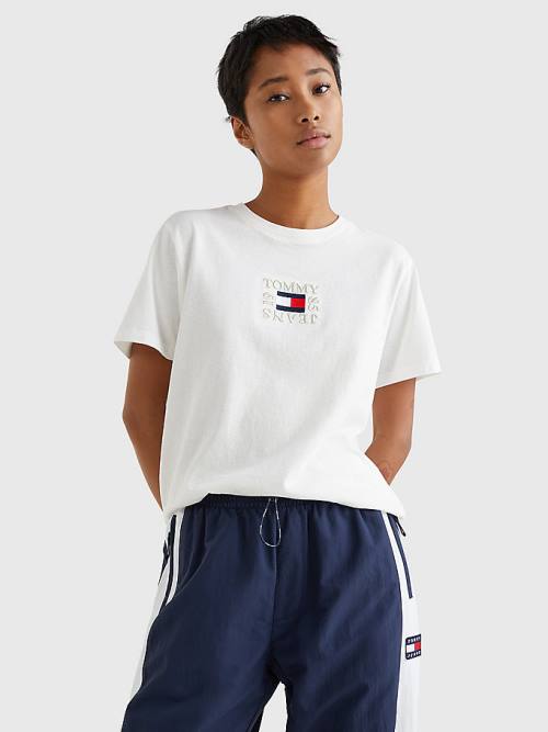 Tommy Hilfiger Logo Relaxed Fit Tişört Kadın Beyaz | TH504ZNY