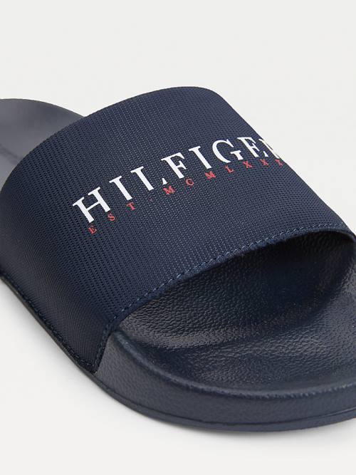 Tommy Hilfiger Logo Slides Sandalet Erkek Mavi | TH829SYA