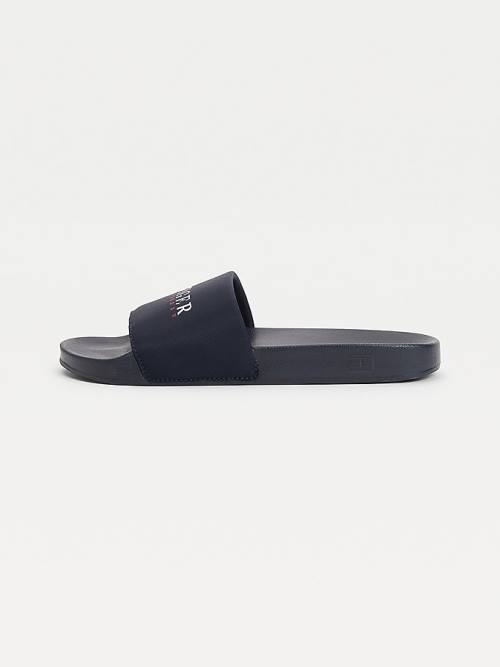 Tommy Hilfiger Logo Slides Sandalet Erkek Mavi | TH829SYA