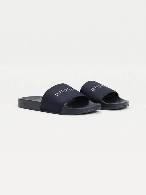 Tommy Hilfiger Logo Slides Sandalet Erkek Mavi | TH829SYA