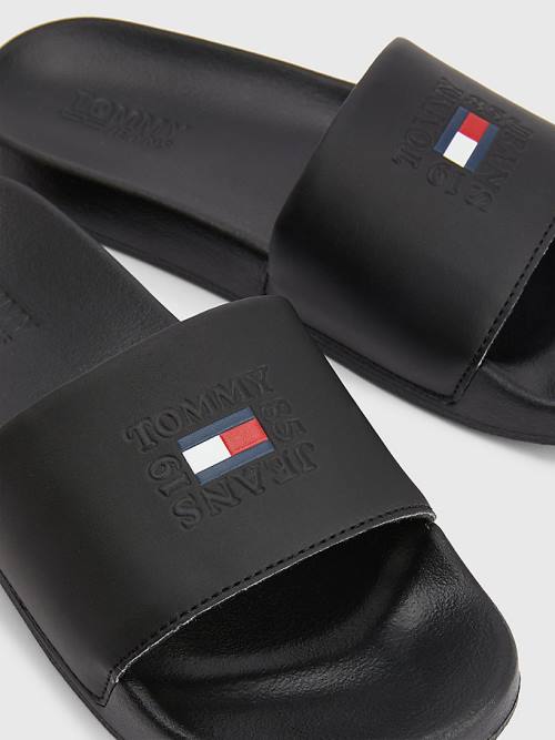 Tommy Hilfiger Logo Slides Sandalet Kadın Siyah | TH186TWL