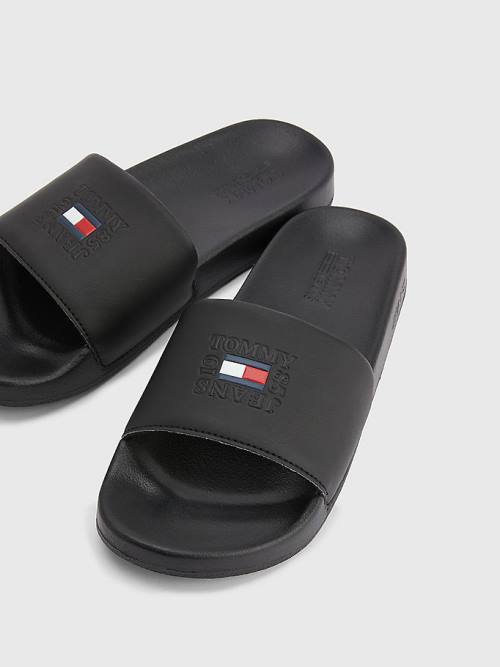 Tommy Hilfiger Logo Slides Sandalet Kadın Siyah | TH186TWL