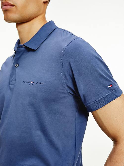 Tommy Hilfiger Logo Slim Fit Polo Yaka Tişört Erkek Mavi | TH670PGZ