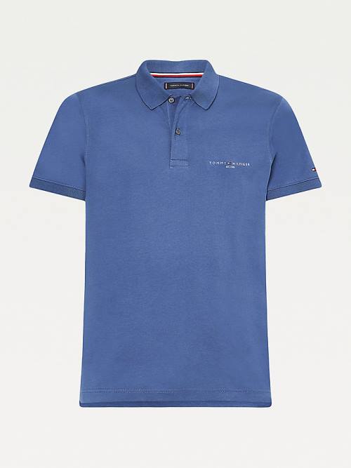 Tommy Hilfiger Logo Slim Fit Polo Yaka Tişört Erkek Mavi | TH670PGZ