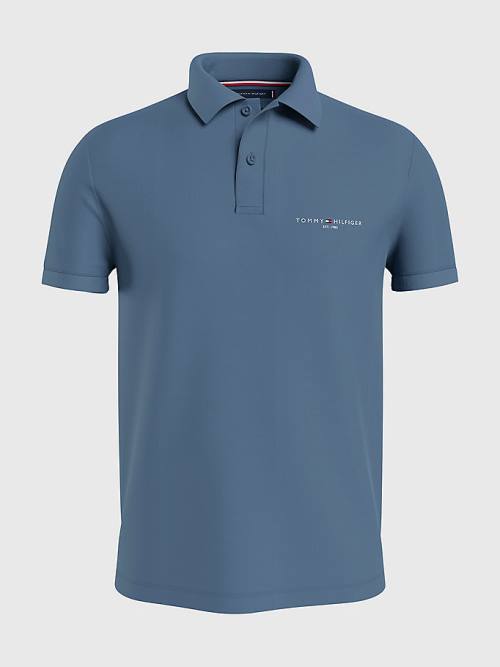 Tommy Hilfiger Logo Slim Fit Polo Yaka Tişört Erkek Mavi | TH903YPL