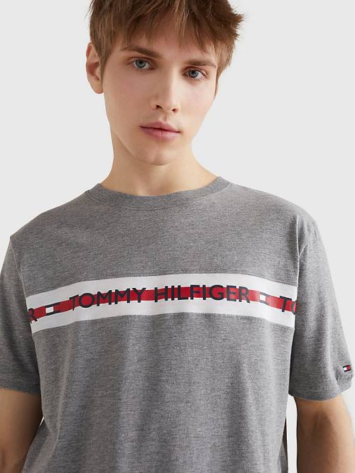 Tommy Hilfiger Logo Stripe Pijama Erkek Gri | TH795NWJ