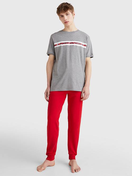 Tommy Hilfiger Logo Stripe Pijama Erkek Gri | TH795NWJ