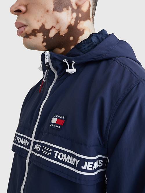 Tommy Hilfiger Logo Tape Chicago Windbreaker Ceket Erkek Mavi | TH159ROK