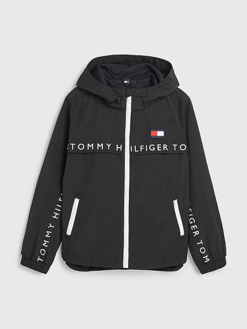 Tommy Hilfiger Logo Tape Chicago Windbreaker Ceket Erkek Çocuk Siyah | TH835TYU