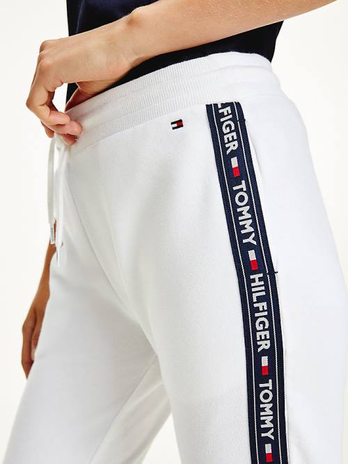 Tommy Hilfiger Logo Tape Joggers Pantolon Kadın Beyaz | TH927VQT