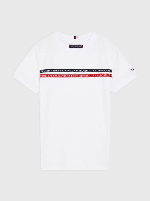 Tommy Hilfiger Logo Tape Organic Pamuklu Tişört Erkek Çocuk Beyaz | TH086PHK