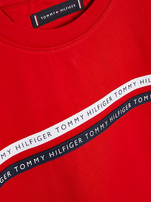 Tommy Hilfiger Logo Tape Organic Pamuklu Tişört Erkek Çocuk Kırmızı | TH309FQN