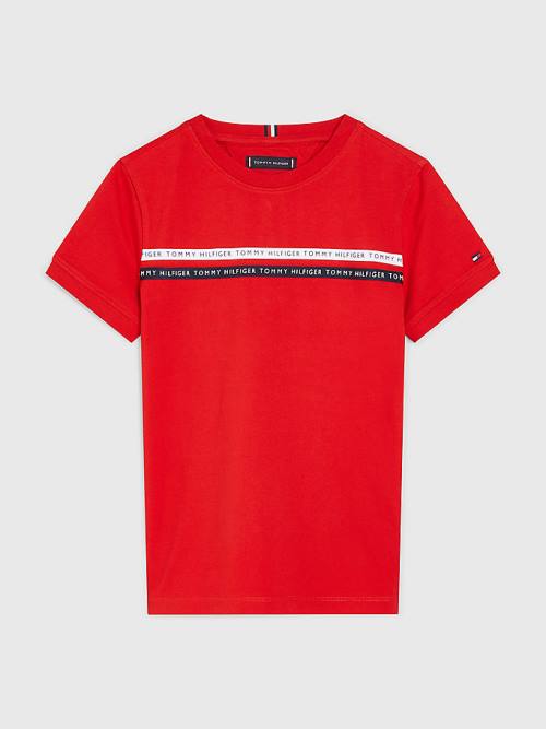 Tommy Hilfiger Logo Tape Organic Pamuklu Tişört Erkek Çocuk Kırmızı | TH309FQN