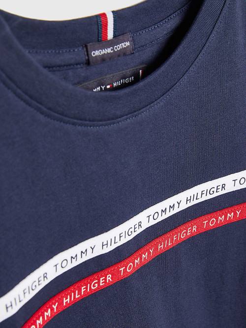 Tommy Hilfiger Logo Tape Organic Pamuklu Tişört Erkek Çocuk Mavi | TH465UPV