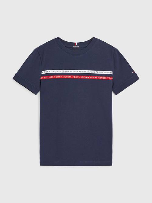 Tommy Hilfiger Logo Tape Organic Pamuklu Tişört Erkek Çocuk Mavi | TH465UPV