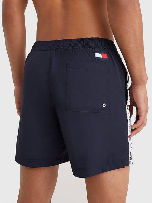 Tommy Hilfiger Logo Tape Slim Fit Mid Cut Cut Cut Length Shorts Mayo Erkek Mavi | TH476BFD